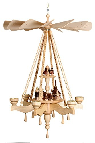 Volkskunstwerkstatt Unger Deckenpyramide - Hängepyramide exklusiv 85cm - Echt Erzgebirge® 2 Etagen Seiffener Dorf mit Engel #0950