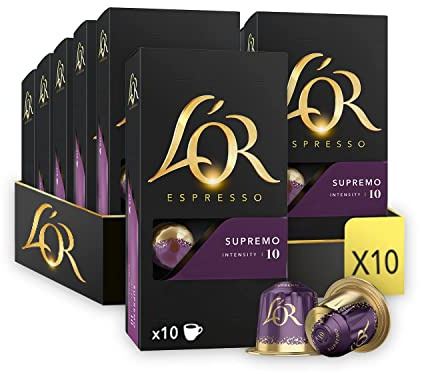 L'OR Espresso Supremo Lot de 10 dosettes de café Intensity 10 (100 capsules au total)
