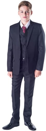 Pojkar 5 delar svart klassisk kostym bröllopssida pojke outfit - 3-6 m till 14 år, Svart, 6-7 År