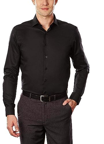 Kenneth Cole Unlisted Men's Dress Shirt Slim Fit Solid, Black, 14-14.5 Neck 32-33 Sleeve