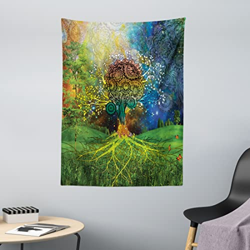 ABAKUHAUS Ethnisch Wandteppich, Mutter Erde Theme aus Weiches Mikrofaser Stoff Waschbar ohne Verblassen Digitaldruck, 110 x 150 cm,Grün blau