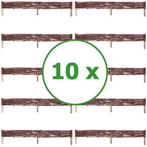 5 x BOGATECO Weidenzaun Steckzaun | 100 cm Lang & 10 cm Hoch | Holzzaun | Perfekt für den Garten als Beet-Umrandung oder Weg-Abgrenzung | Hergestellt in Europa