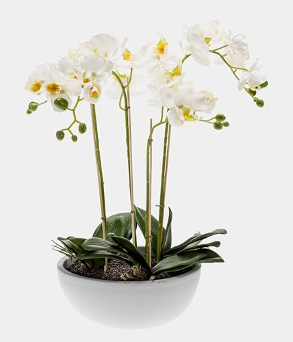 artplants Orquídea phalaenopsis Artificial Mina, Blanco, 60cm | en Maceta cerámico - Orquídea Falsa/Flor de plástico