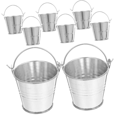 NUOBESTY 8Pcs Mini Silver Tinplate Buckets Cute Small Flower Pots for Home Decor Ideal for Windowsill or Desk Decoration