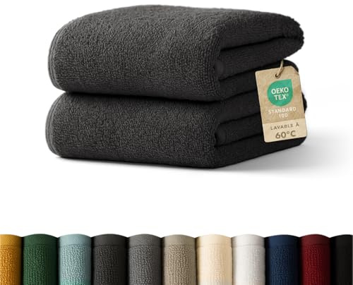 Blumtal Premium Frottier Handtücher Set 2 teilig 100% Baumwolle - Oeko-TEX zertifiziertes Towel 2X (50x100 cm) - Ultra saugstarkes Frottier Handtücher Set waschbar °60 - Handtücher Anthrazit
