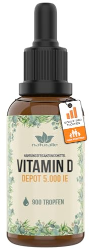 naturalie® - Vitamin D Tropfen hochdosiert | 5000IE Depot| in nativem Olivenöl | 900 Tropfen | unabhängig Schadstoffgeprüft | Braunglasflasche