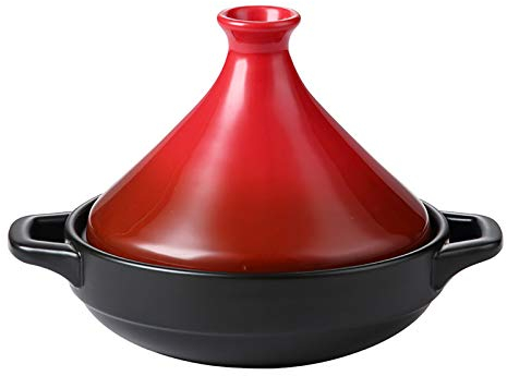 SS&LL Ceramic Tagine Cookware,Moroccan Tajine With Enameled Cast Iron Base,Tagine Pot With Handle,Nonstick Saucepan-Red 27x18.5cm(11x7inch)