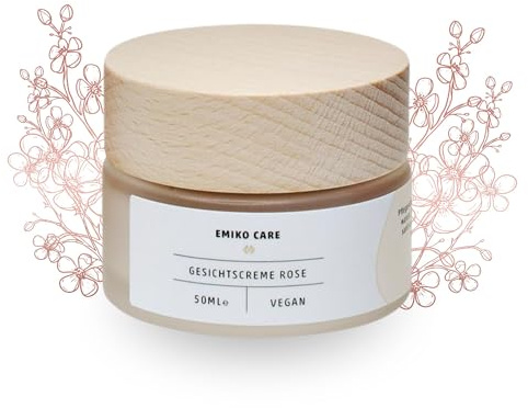 Emiko® Care - Gesichtscreme Rose - 50ml | Pflegende Tag- und Nachtcreme, Damaszener Rosenblütenwasser, EM-X Gold, EM-X Keramikkugel