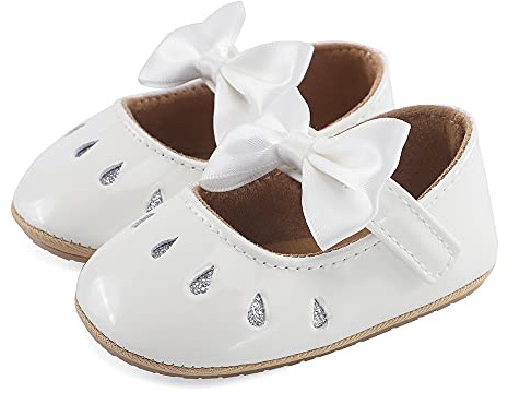 LACOFIA Zapatos Primeros Pasos Bowknot Bebé Bailarinas Princesas Bebé Niñas con Suela Suave Antideslizante Blanco 12-18 Meses