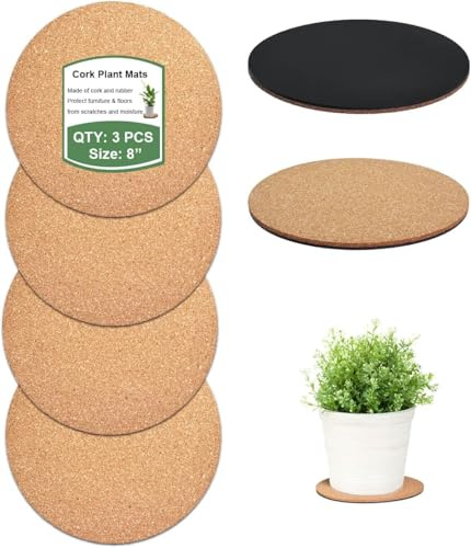 vensovo Cork Plant Coasters & Saucers 25.4 CM – Absorbent Round Mats for Indoor Flower Pots, Planters, House plants, Surface Protector for Table & Floor – 2 Pcs