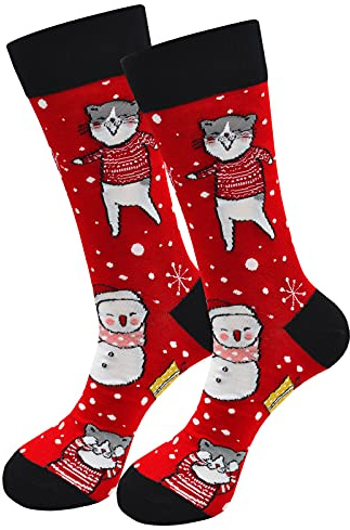 PUTUO Chaussettes Noël Fantaisie Homme: Chaussettes Rigolotes Motif Drôle Colorées en Coton Cadeau Noël pour Homme 39-45 1 Paires
