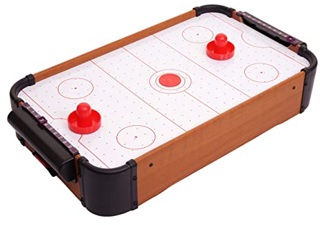Mini Air Hockey HWC-J10, Tischspiel Lufthockey inklusive Zubehör, Holz 56x30x10cm