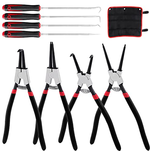 Glarks 9Pcs 13” Snap Ring Pliers Set, 4Pcs Internal/External Circlip Pliers Retaining Ring Pliers and 4Pcs Long Handle Hooks with 1pc Storage Bag