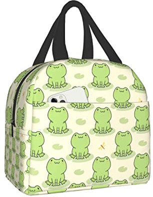 Pubnico Cute Frog And Dragonfly Lunch Box, Bento Box Insulated Lunch Bag With Front Pocket For Office, Picnic, Hiking, Beach