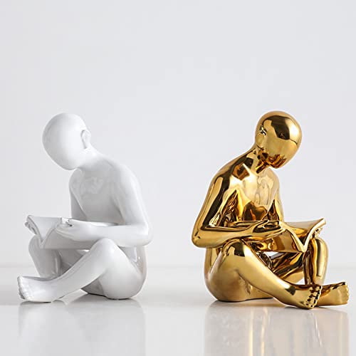 WABMJGW Buchstützen für Herren, dekorativ, robuste Buchstützen für Regale, Keramik, Kunst, rutschfest, Buchstütze, Buchstopper für Zuhause, Büro, Schreibtisch, Dekoration, Geschenk, Weiß / Gold