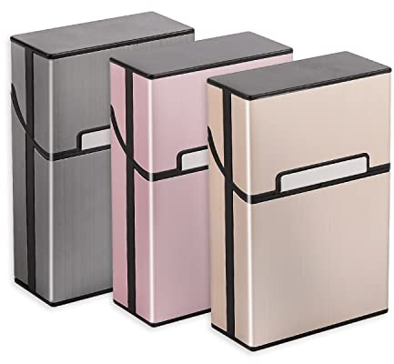 3 Stück Zigarettenetui,Zigarettenbox Metall mit Magnetverschluss,Zigarettenetui aus Aluminium,Verstärktem Kunststoffgehäuse & Einrast Funktion Für 20er Standard Schachteln,Zigaretten Kasten roségold