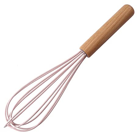 ohfruit 25,4 cm Silikon-Schneebesen mit Holzgriff, Creme-Mixer, manueller Eierschlägel, hitzebeständig, Küchen-Schneebesen, Eiershaker-Mixer, Schwarz / Rosa