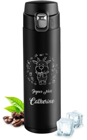 Maverton Mug de voyage isotherme avec motif de Noël, Bouteille isotherme | À personnaliser, Tasse de Voyage en acier inoxydable, pour lui, pour elle, pour Noel, gravé, magie de Noel