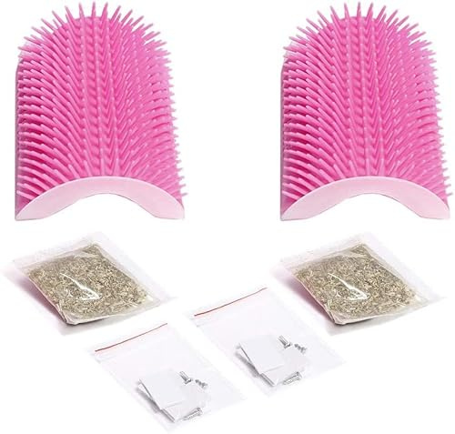 LATRAT 2 Stücke Katze Selbst Groomer Katzen Kante Ecke Wand Katze Ecke Massage Bürste,Plastik Katzenbürste Wand Haustier Eckbürste mit Katzenminze für Massage, Fellpflege und Spielen