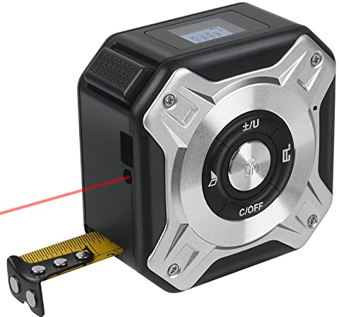 Zeerkeer Laser Tape Measure，2 in 1 Digital Laser Distance Meters w/ LCD Display & self-locking，40m Rechargeable Laser Measurement Tool & 5m Tape，Area/Volume/Distance/Pythagorean Measurement，Silver