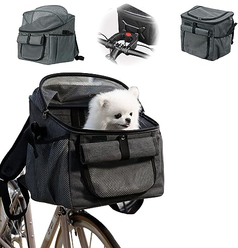 mumisuto Dog Bike Basket, Pet Basket for Bike Detachable Front Bicycle Pet Bike Basket for Dogs, Foldable Bicycle Pet Carrier with Soft Plush Cushion for Pets, Picnics, Camping and Outdoor (Grey)