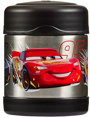 Thermos Disney Cars Lightning McQueen Food Flask (290ml) 5h Hot | 7h Cold | Thermal vacuum insulated stainless steel metal hot food container with lid for soup, meal prep, school packed lunch bag/box