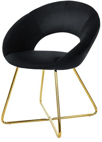 ML-Design Esszimmerstuhl aus Samt, Schwarz, Wohnzimmerstuhl mit runder Rückenlehne, Polsterstuhl mit goldene Metallbeine, Ergonomische Sessel für Esstisch, Küchenstuhl Schalenstuhl Schminktisch Stuhl