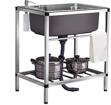Fregadero Exterior Jardín Portátil Con Soporte y Grifo - Lavabo De Mano Para Lavadero, Patio Trasero, Garaje - Simple Al Aire Libre