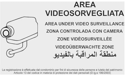 GLOBAL CARTELLO SEGNALETICO - multilingue area videosorvegliata - Adesivo Extra Resistente, Pannello in Forex, Pannello In Alluminio (30X42, Alluminio)