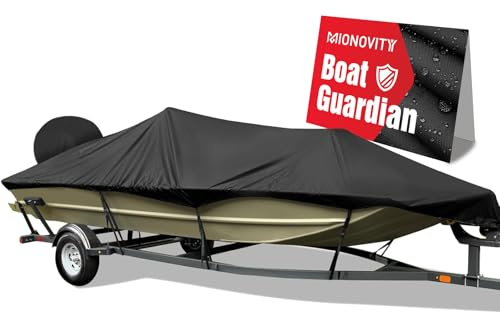Mionovity Bass Boat Cover 16-18.5 ft, 800D Canvas Heavy Duty Waterproof Boat Cover 16 17 18 Foot（16' 17' 18.5' with Motor Cover, Fits V-Hull,Fishing,Runabout Bowrider Boat