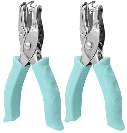 POFET 2PCS Einzellochstanze,Blauer Einzellocher Aus Metall Mit Weichem Griff,Handmotivstanzer Lochstanzer für DIY-Basteletiketten, Kleidung, Ticket, Scrapbook-Werkzeug