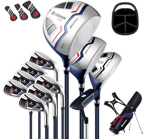 GYMAX Set di Mazze da Golf per Uomo, Set Completo da Golf in Metallo, Sacca da Golf, Sacca da Golf con Cinghie, per Mano Destra, con Driver 1, Ibrido 5, Ferri 6, 7, 8, 9, S e Putter (Blu)