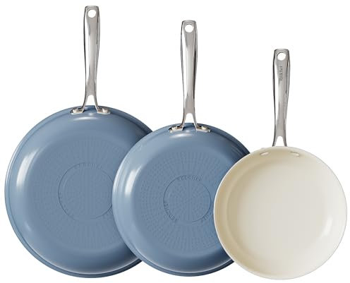Redchef Non Stick Ceramic Frying Pan Set, Non Toxic Ceramic Pans for Cooking, 8 9.5 11 Skillet Set, No PFAS & PTFE & PFOA with Stainless Steel Handle, Dishwasher & Oven Safe Max up to 842°F (Blue)