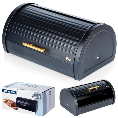 Vilde - Brotkasten metall - Brotbox- Brotbehälter aus Stahl - Bread box - Brot aufbewahrungsbox - schwarz - 38 x 25 x 18 cm