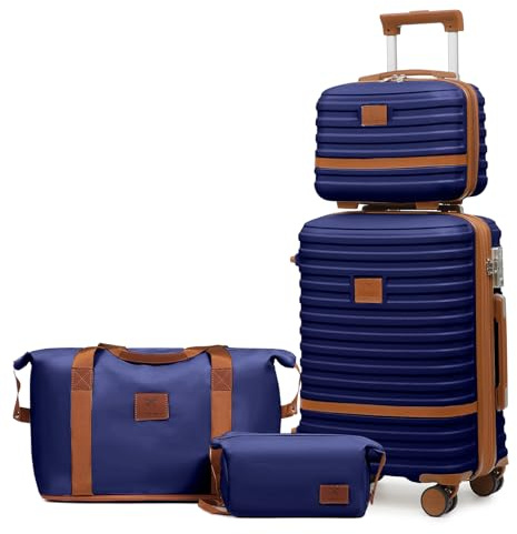 Joyway Kofferset 4 Teilig Hartschale mit 4 Rollen und TSA-Schloss Der Gepäcksets Enthält 1 Kosmetikkoffer 1 Reisetasche und 1 Kulturbeutel Dunkelblau