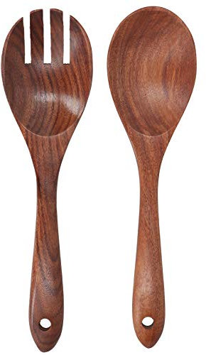 Wood Fork Wood Spoon,Acacia Wood Fork and Spoon Set Salad Toss and Mix Servers Cooking Spoon Spork Set Teak Wood Spoon Fork Set with Ergonomic Handle for Serving Salad Pasta Fruit