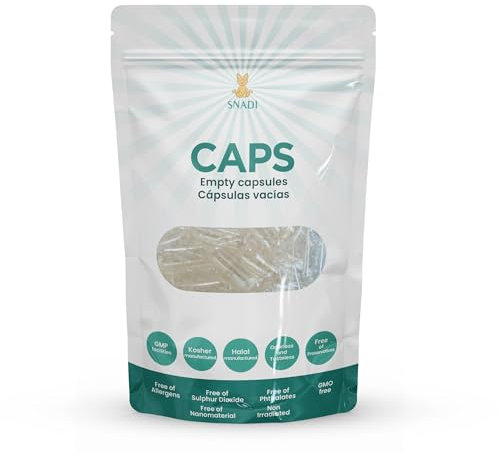 Snadi - Capsules végétales vides | Taille 2 | 1000 unités | transparentes | certifiées casher et halal | rechargeables avec vitamines et suppléments | Emballage recyclable