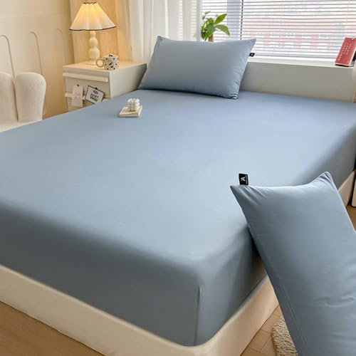 Spannbetttücher Boxspringbett 120x200cm Baumwolle, Spannbettlaken Seeblau Einfarbig Bettlaken Matratzenhöhe bis 30cm Hoch
