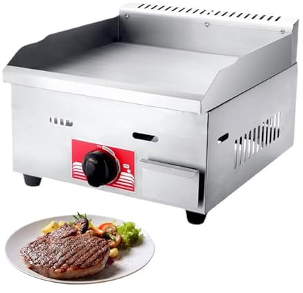 Plancha de gas con parte superior plana para cocina, parrilla de gas GLP, sartén comercial con parte superior plana con temperatura ajustable para catering al aire libre