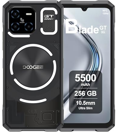 DOOGEE Blade GT 5G Rugged Smartphone, 32GB RAM + 256GB ROM, 5500mAh, Display 6.72 Pollici FHD+ 120Hz, AI Camera 48MP, Octa-Core 6nm, Android 14, Dual SIM, NFC, Unlock, Ultra Sottile, 2024 - Nero