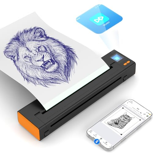 XR3 Tattoo Drucker Bluetooth Stencil Drucker Mit LED-Anzeige, Mini Tattoo Stencil Tattoo Printer Transfer Maschine Kompatibel Mit Android IOS, Kabelloser Thermodrucker Mit 10pcs Transferpapier(Orange)