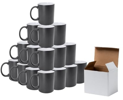 Genérico Tazas Mágicas de Cerámica para Sublimación, 350 ml, Negro Mate, Set de 36 con Cajas Individuales
