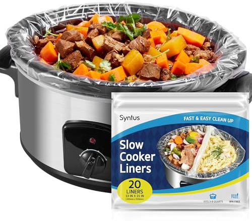 Syntus Crock Pot Liners, 20 Count 13 x 21 Large Size Slow Cooker Liners Fits 3-8 Quart Pots, Disposable Cooking Bags Suitable for Oval & Round & Retangular Crock Pot