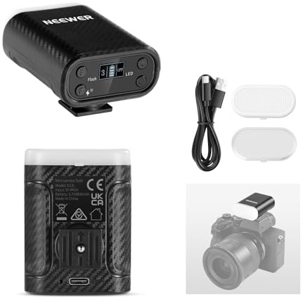 NEEWER BASICS Mini Camera Flash with LED Video Fill Light/LCD Display/800mAh, Compatible with Canon Fujifilm Sony Nikon DSLR Standard Hot Shoe Cameras for Studio Photography Photoshoots Lighting, N12L