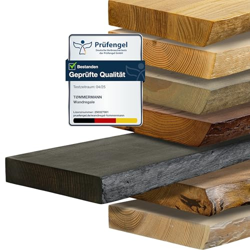 tømmermann - Wandregal mit Baumkante - massives Schweberegal Farbe Antik Schwarz 40 cm Länge - Regalbrett aus Eschenholz 100% natürlich - Rustikales Wandboard mit unsichtbarer Wandmontage