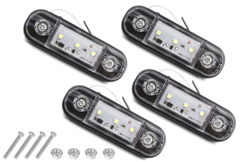 VEQENMOT Seitenmarkierungsleuchten Weiß mit 3 LEDs, 12 V-24 V, Universale seitliche Blinker, wasserdicht IP65, vordere und hintere Positionsleuchten für LKW, Wohnmobil, Wohnwagen (4er-Set)