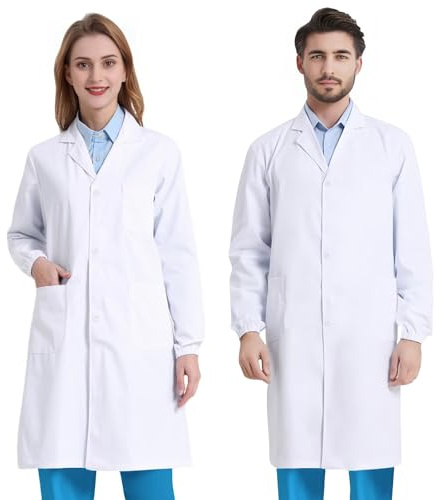 COCREAZY Blouse Blanche Chimie Lycee Coton Blouse Chimie Blouse Medicale Femme Homme, Blouse Laboratoire Blouse de Physique Chimie Lycée Blouse Scientifique Longue pour Étudiant Hospital Infirmier, M