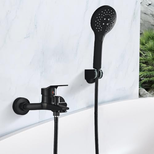 Badewannenarmatur Schwarz komplett badewannen armaturen Wannenarmatur mit Handbrause 3 Modi Mischbatterie Badewanne Set Armatur Badewanne mit Duschbrause und 1.5m Schlauch für bad armatur badewanne