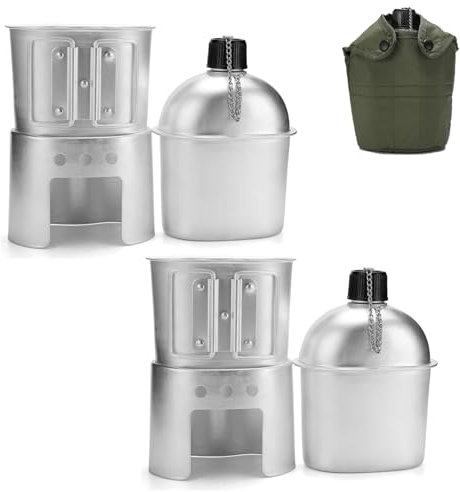 Homaskylynn Set di 4 Borracce Militari, Kit for Borraccia, Tazza, Fornello, for Campeggio, Sopravvivenza, Escursionismo, Zaino in Spalla, Alluminio(2set)