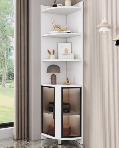 Glasvitrine mit Glastüren und Lichtern, Eckvitrine für Sammlerstücke und Likör, Bodenstehender Curio-Ständer